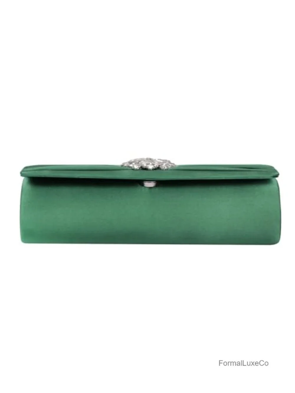 Pleated Satin Rhinestone Brooch Prom Clutch Purse with Detachable Chain Strap
